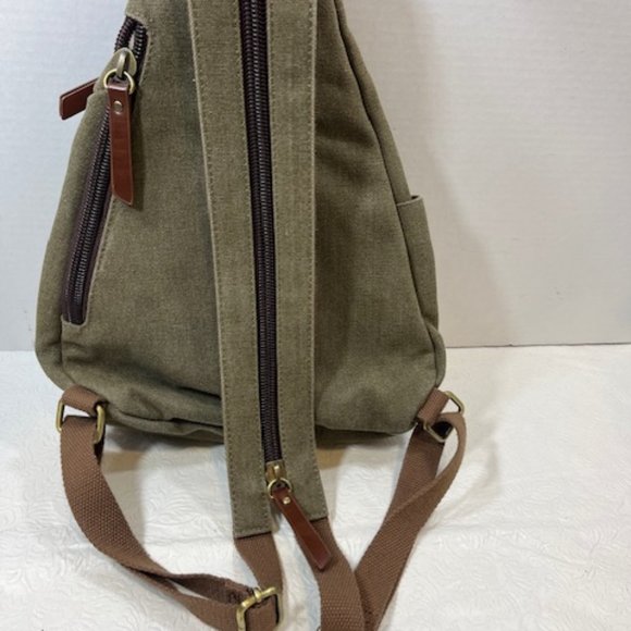 Olive Green Canvas Cotton Sling Bag Backpack Casual Daypack Rucksack Chest Bag main image 11